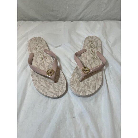 MICHAEL KORS MK FLIP FLOP PVC JET SET PINK GOLD LOGO SANDALS US 10 - Picture 13 of 15